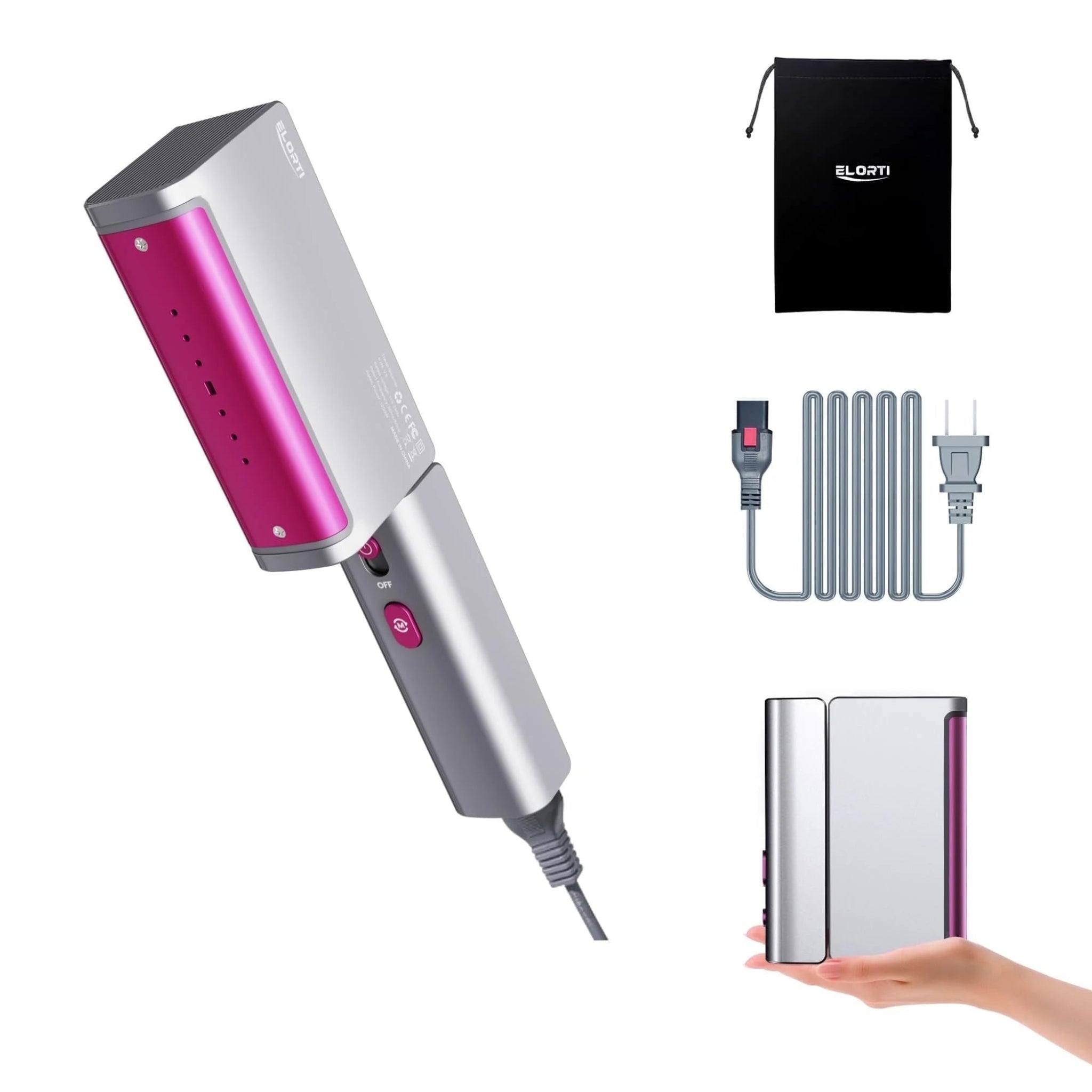 ELORTI - Plancha y vaporizador de ropa portátil plegable de 1200 W con doble voltaje para viajes, calentamiento rápido en 15 segundos y cable enchufable.