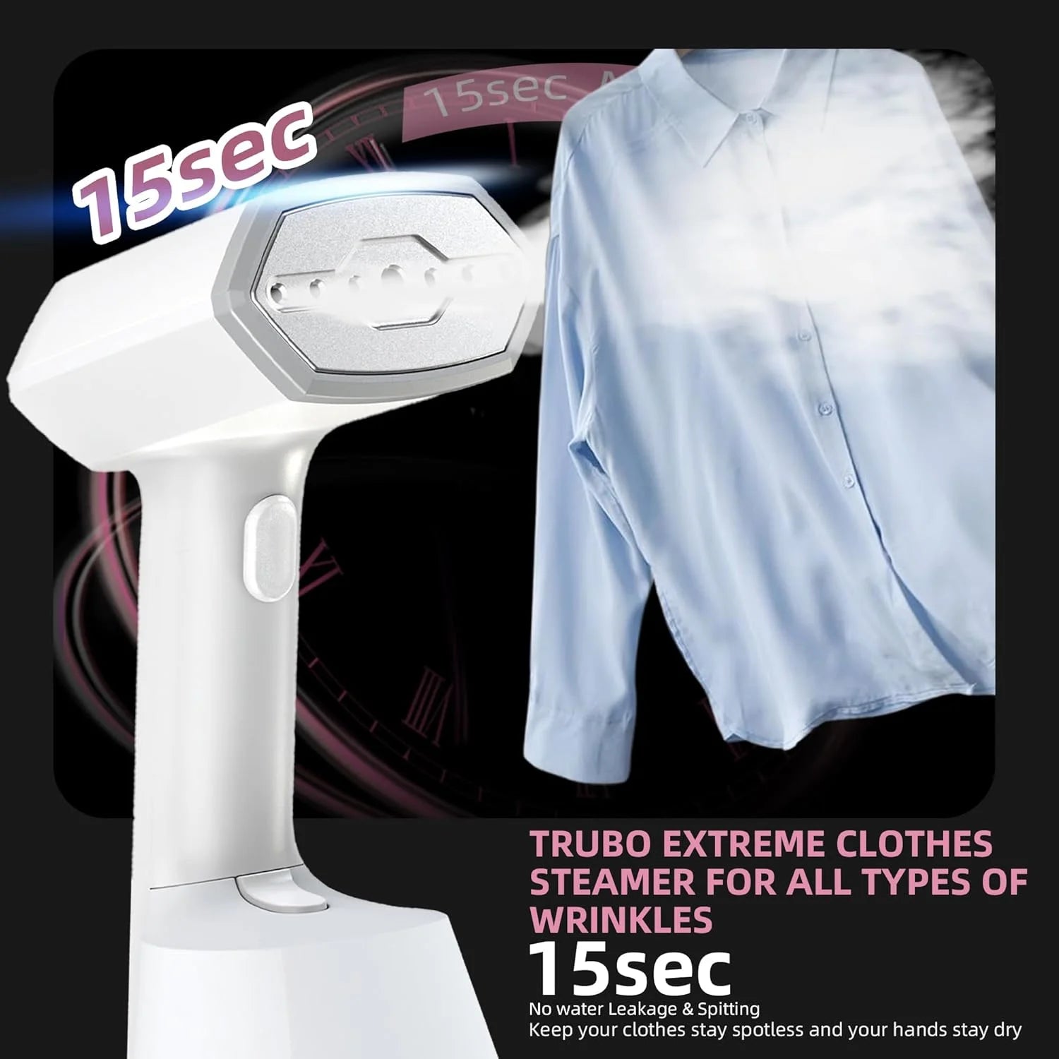 ELORTI Vaporizador portátil turbo de mano para ropa, 1500 W, para el hogar y la oficina