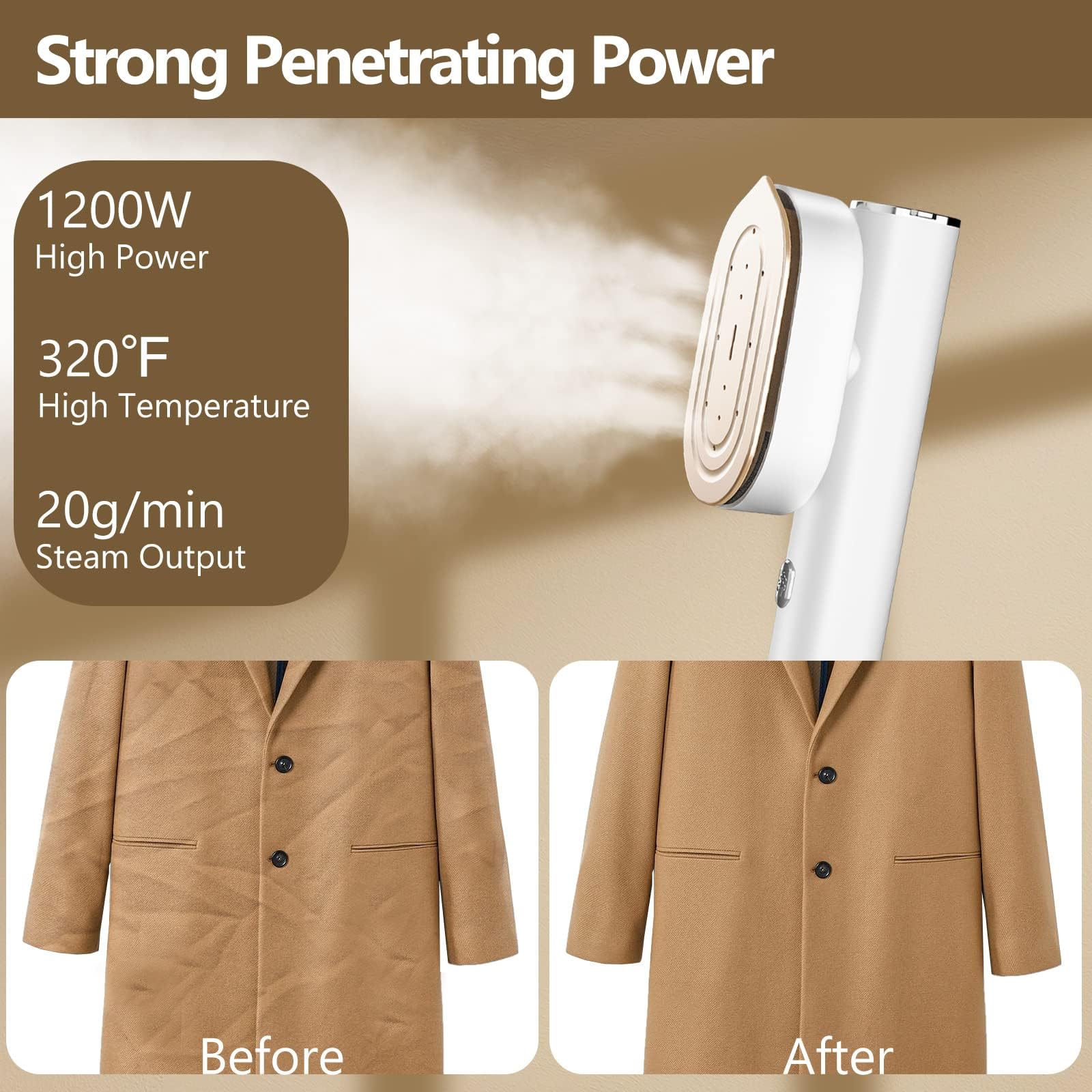 ELORTI Vaporizador portátil para ropa, miniplancha y plancha de viaje, calentamiento rápido en 10 segundos, 1200 W, horizontal y vertical, elimina arrugas sin esfuerzo, ideal para viajes, oficina y hogar (110-120 V)